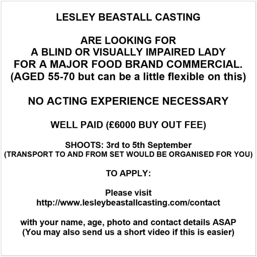 PSS Contacted by Casting Agency Lesley Beastall Casting